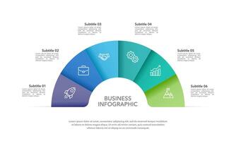 6 process infographic semicircle design template. Diagram, annual report, marketing, planning, business presentation, and organization. vector