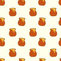 Seamless pattern with honey pot. illustration for honey design, beekeeper branding, background, wrapping paper, fabric textile. vector
