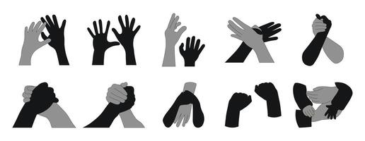 Different hand gestures set. Signs expressed by adults and children. Flat illustrations isolated on white background vector