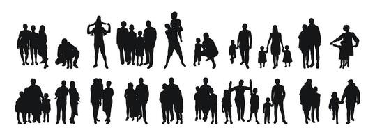 Silhouette of adults and children, families, isolated vector