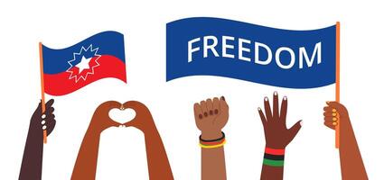 African American hands celebrate Juneteenth Freedom Day. Black Liberation banner vector