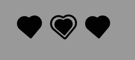 Collection of Love Heart Symbol Icons . Love Illustration Set with Solid and Outline Hearts. Black hearts. vector