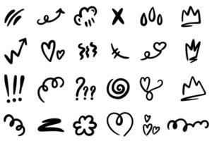 Set of blots. Signs and symbols. Squiggles. Doodle. Hand drawing. vector