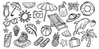 Set of summer symbols. Summer vacation. Doodle. Hand drawing. vector