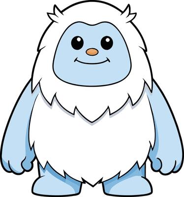 Cute Yeti , Playful Outline Illustration on Solid Background