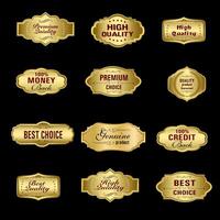 Set of Quality Badges and Labels Design Elements. Golden badge labels and laurel retro vintage collection. Emblem premium luxury logo in retro style arrows frames template badges collection. vector