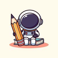 illustration funny cartoon astronout learning vector