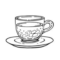 taza de té con sano té, jazmín. mano dibujado ilustración en contorno estilo. vector