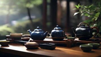 traditionell te ceremoni. förse en visuell resa in i de lugn värld av te kultur och lugn te trädgård video