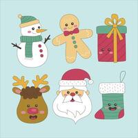 christmas set of cartoon santa claus, reindeer, gingerbread man, vector