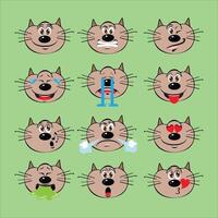 dibujos animados gato caras con diferente expresiones vector