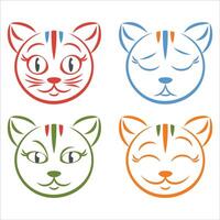 cuatro diferente gato caras con diferente expresiones vector