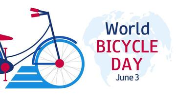 Cycle and world map. World Bicycle Day illustration. June 3. Car free day. Horizontal banner in flat design. vector