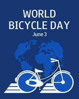 Bicycle on the world map. World Bicycle Day. June 3. Vertical banner, greeting cards, presentation, flyer. vector