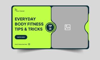 Top tips and tricks body fitness thumbnail banner design, unique workout and yoga training techniques cover banner design, fully editable eps 10 file format vector