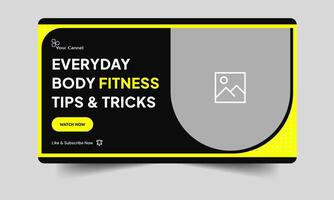 Fitness tips and tricks thumbnail cover banner design, Workout techniques training for everyone, editable eps 10 file format vector