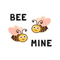 Bee mine. Two bees in love. Illustration for printing, backgrounds, covers and packaging. Image can be used for greeting cards, posters, stickers and textile. Isolated on white background. vector