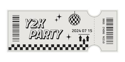 Trendy Retro ticket template . Hippie style party ticket with futuristic elements. Y2k style design. vector