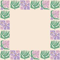 Colorful retro style square frame featuring lavender flowers. Vintage style hippie clipart element design collection. Hand drawn nature collage, summer blank template with flowers. vector