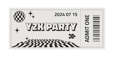 Trendy Retro ticket template . Party ticket with futuristic elements. Y2k style design. vector