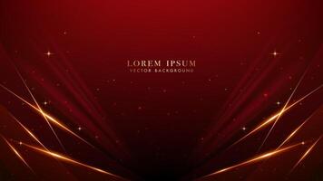 Red luxury background with golden lines, glowing lines elegant shine and glittering light effects elements. Elegant style design vector