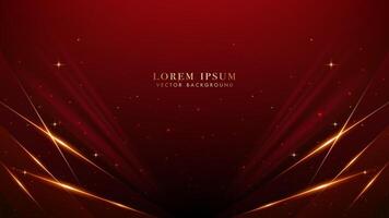 Red luxury background with golden lines, glowing lines elegant shine and glittering light effects elements. Elegant style design vector