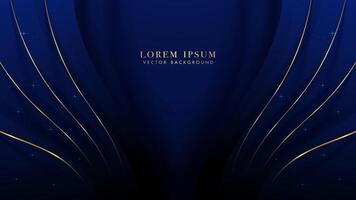Blue luxury background with golden lines curve and glitter light effect. Elegant style design vector