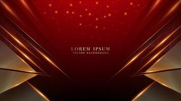 Red luxury background with golden lines triangle corner, glowing lines elegant shine and glittering light effects elements vector