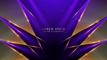 Golden lines triangle corner with light beam purple effect. Glowing lines elegant shine and glittering light effects elements. Luxury style design background vector