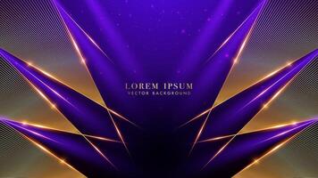 Golden lines triangle corner with light beam purple effect. Glowing lines elegant shine and glittering light effects elements. Luxury style design background vector