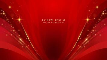 Luxury golden line with red curve and glittering light effect decoration. Elegant style background design concept vector