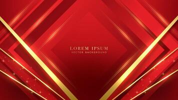 Red square shapes with diagonal golden line, shiny dots and sparkling glittering light effects elements. Luxury style design vector