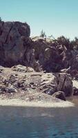 coastal view of a sand beach with cliffs video