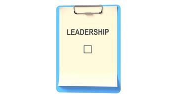 Clipboard checklist text LEADERSHIP. The concept of planning and execution. 3D animation. video