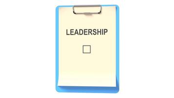 Clipboard checklist text LEADERSHIP. The concept of planning and execution. 3D animation. video