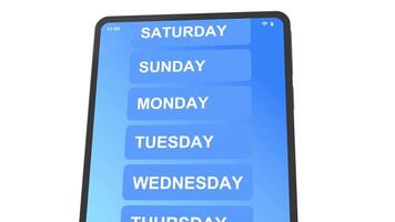 elektronisch Tablette mit Kalender App und Text Führung. Planung Konzept, Frist Kontrolle. 3d Animation. video