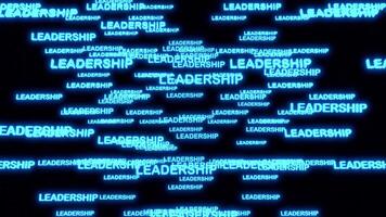 LEADERSHIP text inside rotating cube platforms in cyberspace. High-tech neon 3D animation. video