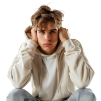 Sad young guy posing on isolated transparent background png