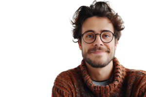 retrato de contento hombre en elegante lentes en aislado transparente antecedentes png