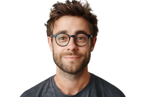 retrato de contento hombre en elegante lentes en aislado transparente antecedentes png