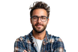 retrato de contento hombre en elegante lentes en aislado transparente antecedentes png