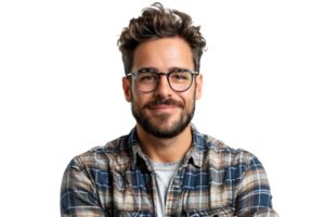 Portrait of happy man in stylish glasses on isolated transparent background png