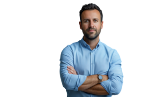 portrait of young handsome man in blue shirt on isolated transparent background png