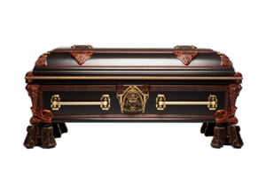 Opened wooden coffin on isolated transparent background png