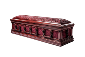 Opened wooden coffin on isolated transparent background png