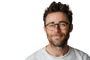 Portrait of happy man in stylish glasses on isolated transparent background png