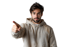 Portrait of man pointing at camera on isolated transparent background png