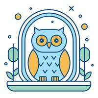 Comic Style Sitting Owl in a Hole Outline illustration Cute Owl outline vector