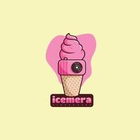 ice cream and camera character mascot logo design illustration vector