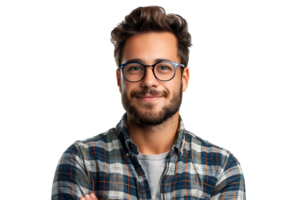 Porträt von glücklich Mann im stilvoll Brille auf isoliert transparent Hintergrund png